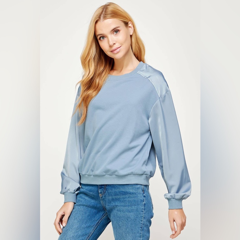 Satin Contrast Knit Sweatshirt